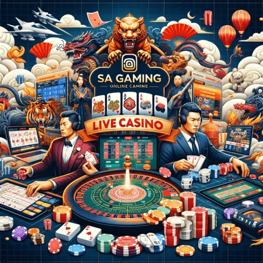 Image featuring SA Gaming's live casino games like Baccarat, Andar Bahar, and Dragon Tiger, with emphasis on high-quality streaming, mobile optimization, and game fairness.