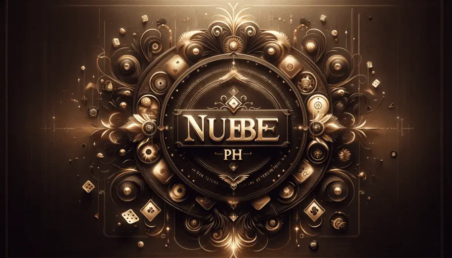 Elegant dark gold-themed image for Nuebe PH, featuring 'Nuebe PH' text at the center with subtle casino elements like cards and dice in the background, symbolizing luxury and online gambling.
