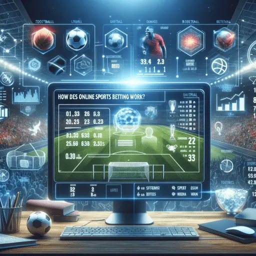 A digital interface of an online sports betting platform with live sports statistics, odds, and betting options, set against a backdrop of a blurred sports stadium.